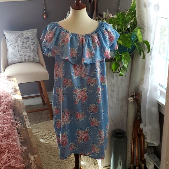 🎀🎀Floral Jean Dress 🎀🎀 - Picture 1 of 5